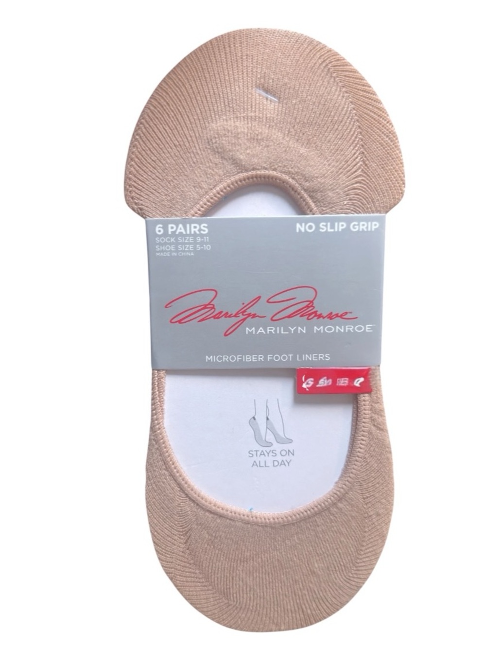Marilyn Monroe Women's Microfiber 6 Pair No Slip Grip Foot Liner Socks